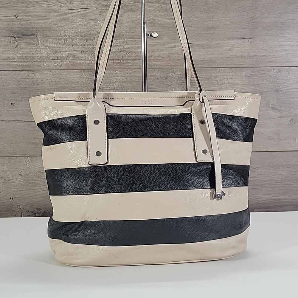 Radley London Striped Black and Cream Leather Tote Bag - Picture 2 of 15